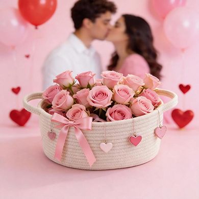 Cute Woven Basket Handle Gift Organizer