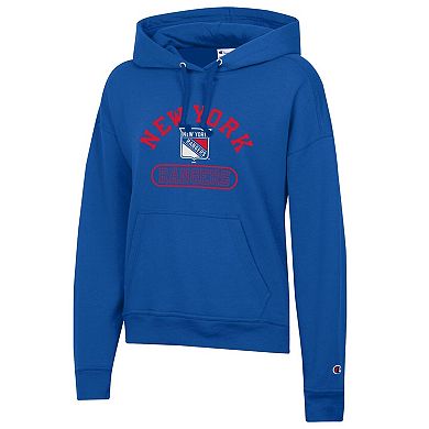 Women's Champion Royal New York Rangers Arched Pill Box Hoodie
