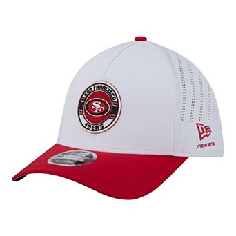 Men's New Era White/Scarlet San Francisco 49ers Patch 39THIRTY A-Frame M-Crown Perforated Flex Hat