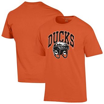 Men's Champion Orange Anaheim Ducks Helmet T-Shirt