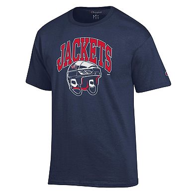 Men's Champion Navy Columbus Blue Jackets Helmet T-Shirt