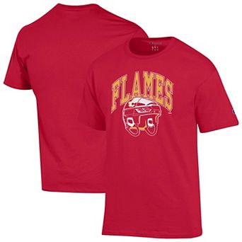 Men's Champion Red Calgary Flames Helmet T-Shirt