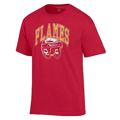 Men's Champion Red Calgary Flames Helmet T-Shirt