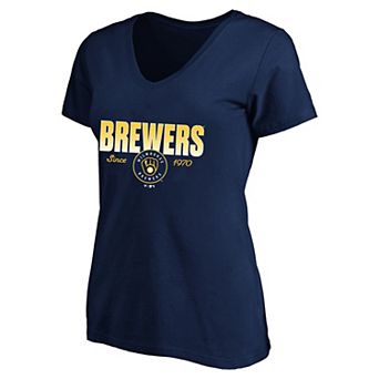 Women's Profile Navy Milwaukee Brewers Plus Size Wordmark V-Neck T-Shirt