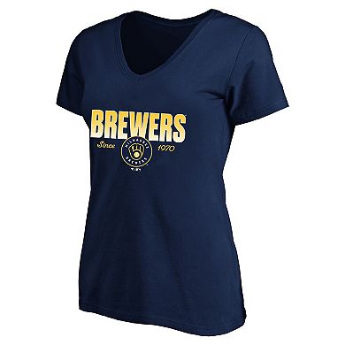 Women's Profile Navy Milwaukee Brewers Plus Size Wordmark V-Neck T-Shirt