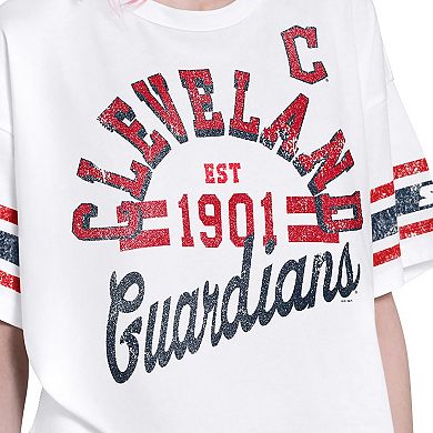 Women's Starter White Cleveland Guardians Cropped Hurry Up Offense T-Shirt
