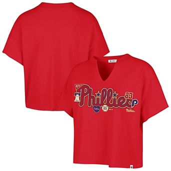 Women's '47 x Stoney Clover Lane Red Philadelphia Phillies Oversized Notch Neck T-Shirt