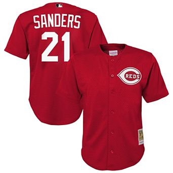 Youth Mitchell & Ness Deion Sanders Red Cincinnati Reds Cooperstown Mesh Batting Practice Jersey