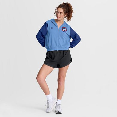 Women's Nike Light Blue/Royal Chicago Cubs Cooperstown Collection Cropped Full-Zip Hoodie