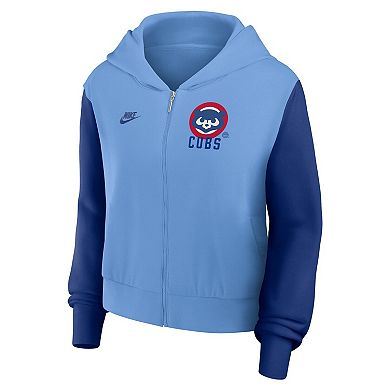 Women's Nike Light Blue/Royal Chicago Cubs Cooperstown Collection Cropped Full-Zip Hoodie