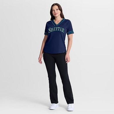 Women's Fanatics Navy Seattle Mariners Diva Race Ahead Raglan V-Neck T-Shirt
