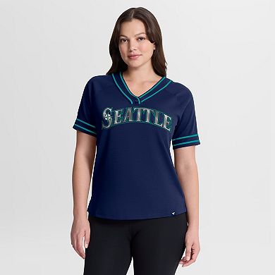 Women's Fanatics Navy Seattle Mariners Diva Race Ahead Raglan V-Neck T-Shirt