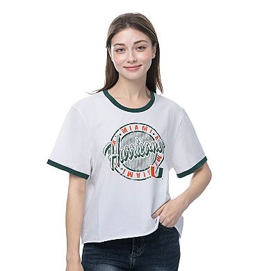 Women's ZooZatz White Miami Hurricanes Retro Ringer Tri-Blend T-Shirt