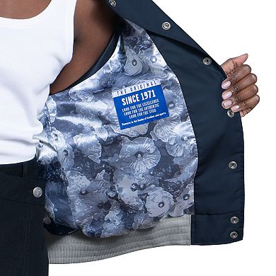 Women's Starter White/Navy New York Yankees Blitz Varsity Raglan Full-Snap Satin Jacket
