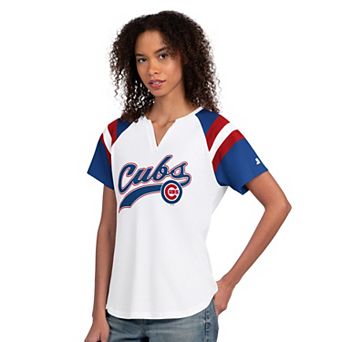 Women's Starter White Chicago Cubs Game On Notch Neck T-Shirt