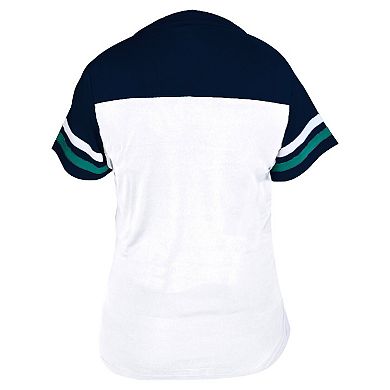 Women's Profile White/Navy Seattle Mariners Plus Size Two-Stripe V-Neck T-Shirt