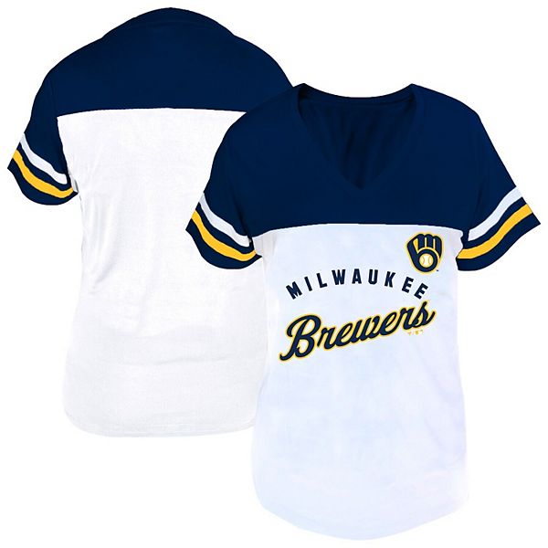 Women's Profile White/Navy Milwaukee Brewers Plus Size Two-Stripe
