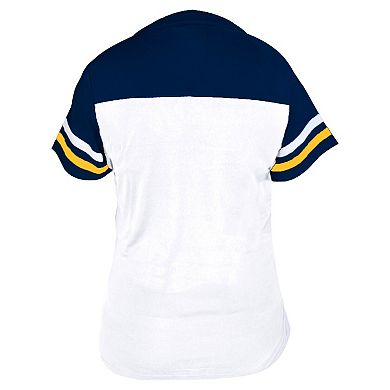 Women's Profile White/Navy Milwaukee Brewers Plus Size Two-Stripe V-Neck T-Shirt