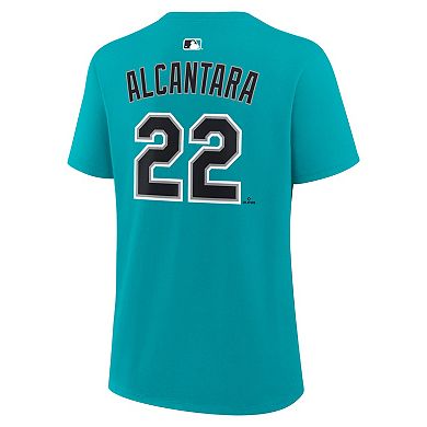 Women's Nike Sandy Alcantara Teal Miami Marlins Name & Number T-Shirt