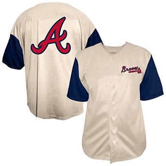 Men's Profile Cream Atlanta Braves Big & Tall Full-Button Jersey