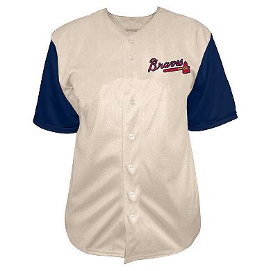 Men's Profile Cream Atlanta Braves Big & Tall Full-Button Jersey