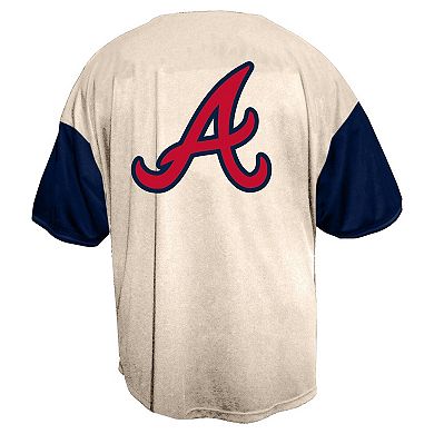 Men's Profile Cream Atlanta Braves Big & Tall Full-Button Jersey
