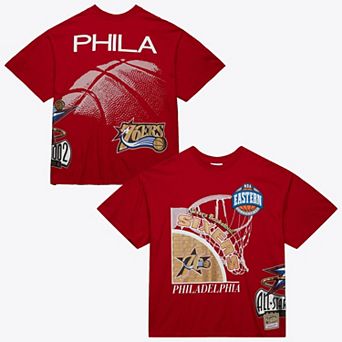Men's Mitchell & Ness Red Philadelphia 76ers Hardwood Classics Logo Blast T-Shirt