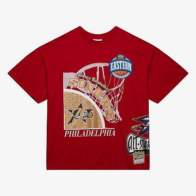 Men's Mitchell & Ness Red Philadelphia 76ers Hardwood Classics Logo Blast T-Shirt