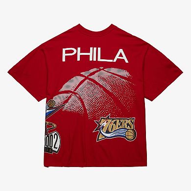 Men's Mitchell & Ness Red Philadelphia 76ers Hardwood Classics Logo Blast T-Shirt