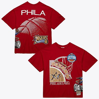 Men's Mitchell & Ness Red Philadelphia 76ers Hardwood Classics Logo Blast T-Shirt