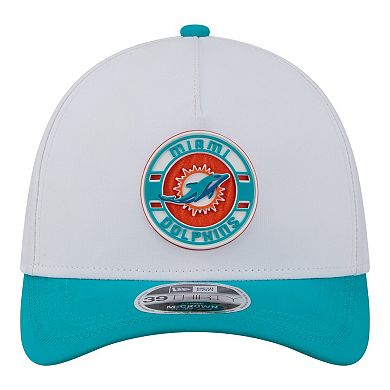 Men's New Era White/Aqua Miami Dolphins Patch 39THIRTY A-Frame M-Crown Perforated Flex Hat