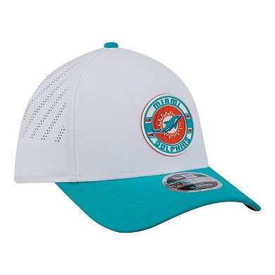 Men's New Era White/Aqua Miami Dolphins Patch 39THIRTY A-Frame M-Crown Perforated Flex Hat