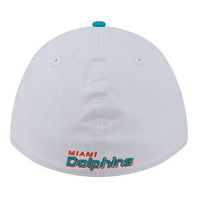 Men's New Era White/Aqua Miami Dolphins Patch 39THIRTY A-Frame M-Crown Perforated Flex Hat