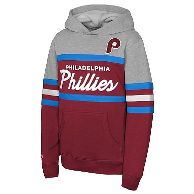 Youth Mitchell & Ness Red/Grey Philadelphia Phillies Cooperstown Head Coach Pullover Hoodie