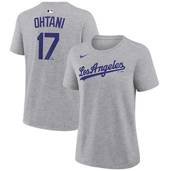 Women's Nike Shohei Ohtani Heather Gray Los Angeles Dodgers Name & Number T-Shirt