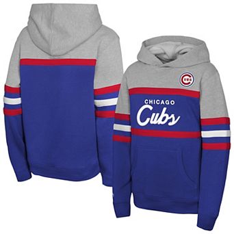 Youth Mitchell & Ness Royal/Grey Chicago Cubs Cooperstown Head Coach Pullover Hoodie