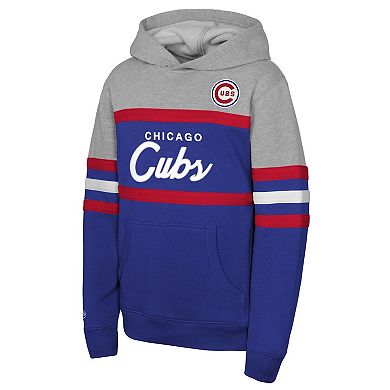 Youth Mitchell & Ness Royal/Grey Chicago Cubs Cooperstown Head Coach Pullover Hoodie