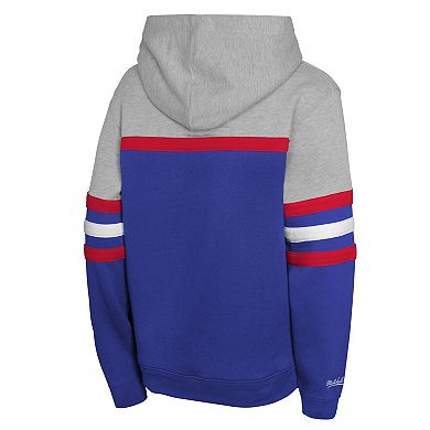 Youth Mitchell & Ness Royal/Grey Chicago Cubs Cooperstown Head Coach Pullover Hoodie
