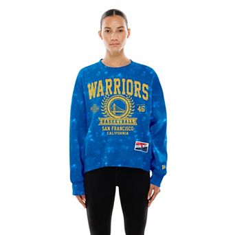 Women's New Era Royal Golden State Warriors Throwback Collection Mineral Wash Crewneck Sweatshirt