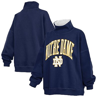 Women's Pressbox Navy Notre Dame Fighting Irish Oversized Mock Neck Sweatshirt