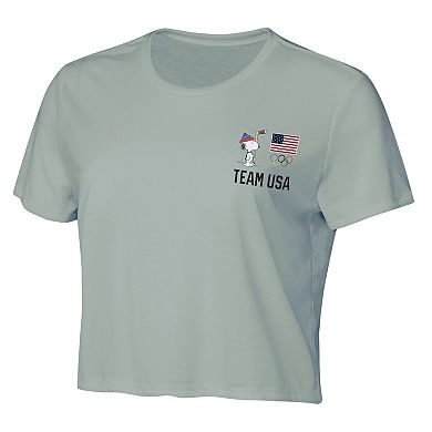 Women's Outerstuff Green Team USA x Peanuts Game Plan Cropped T-Shirt