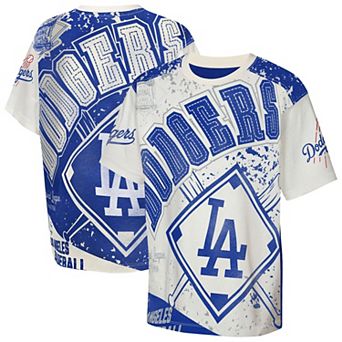 Youth Outerstuff Cream Los Angeles Dodgers Big League Top Player Bold All-Over-Print T-Shirt