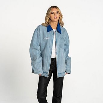 Women's The Wild Collective Denim Los Angeles Dodgers Full-Zip Mechanic Jacket