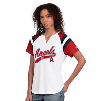 Women's Starter White Los Angeles Angels Game On Notch Neck Raglan T-Shirt