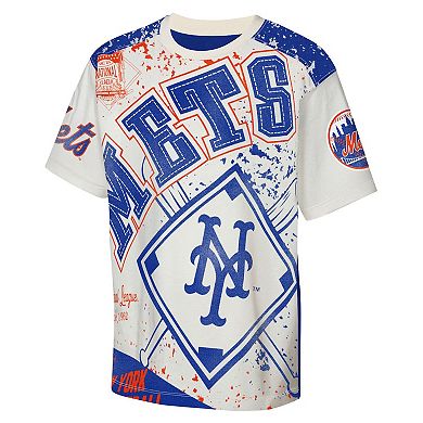 Youth Outerstuff Cream New York Mets Big League Top Player Bold All-Over-Print T-Shirt