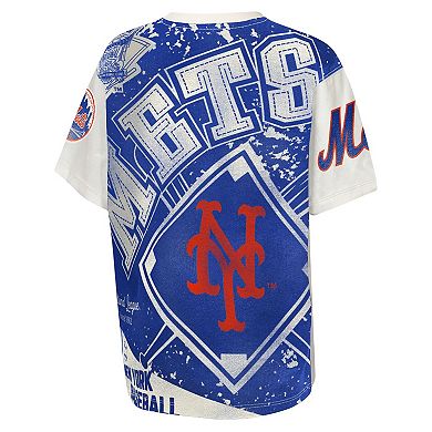 Youth Outerstuff Cream New York Mets Big League Top Player Bold All-Over-Print T-Shirt