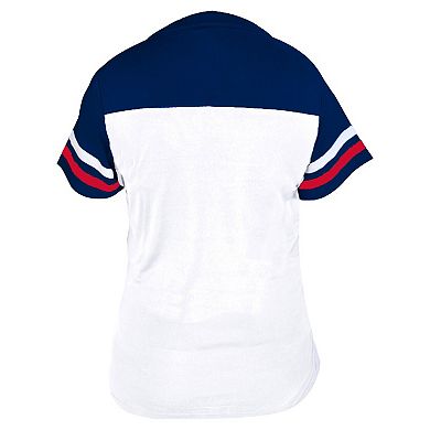 Women's Profile White/Royal Chicago Cubs Plus Size Two-Stripe V-Neck T-Shirt