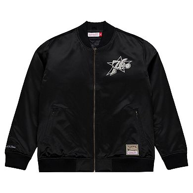 Men's Mitchell & Ness Black Philadelphia 76ers Chrome Satin Bomber Full-Zip Jacket