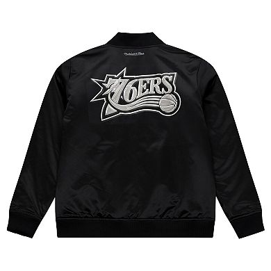 Men's Mitchell & Ness Black Philadelphia 76ers Chrome Satin Bomber Full-Zip Jacket