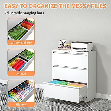 VIYET 3-Drawer File Cabinet - Locking Metal File Cabinet for Legal/Letter/A4/F4 Size